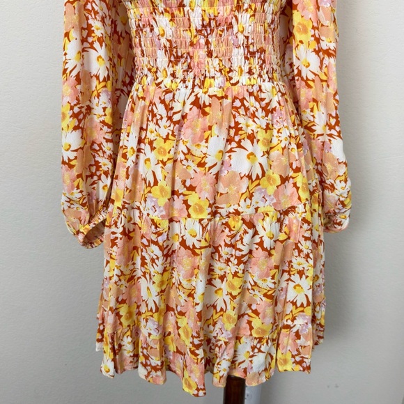 L*Space Floral Smocked Balloon Sleeves Cassidy Mini Dress in What In Carnation - Picture 6 of 12